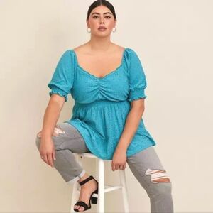 Torrid Women's Plus Size 2 Babydoll Smocked Waist Top Eyet Blue
